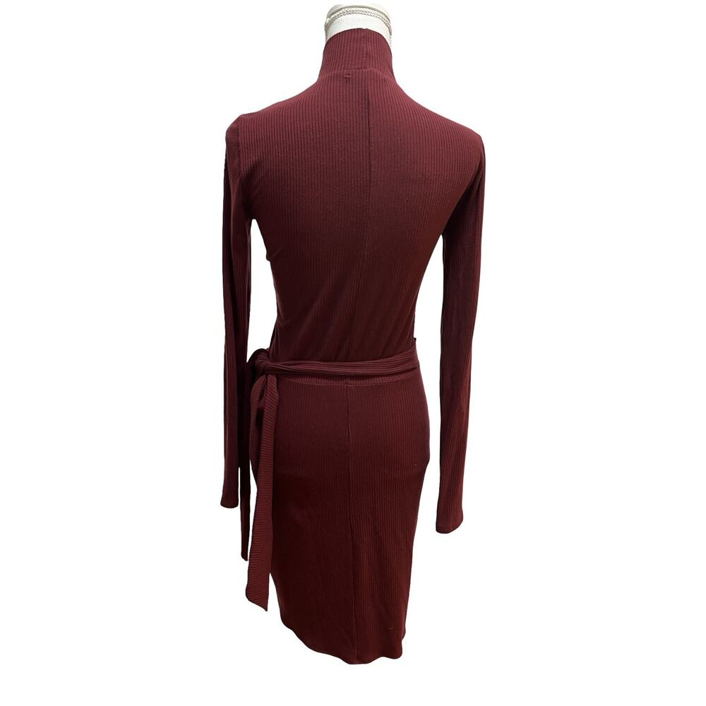 Reformation Jeans Julie Ribbed Wrap Mini Dress Size M Merlot Red Long Sleeve - Picture 5 of 7